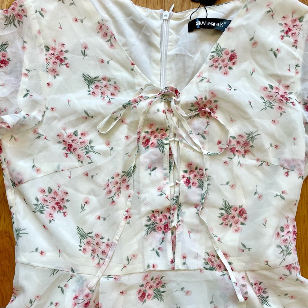 NWT | Allegra K | Floral Lace-up Chiffon Dress | XS - Picture 6 of 15